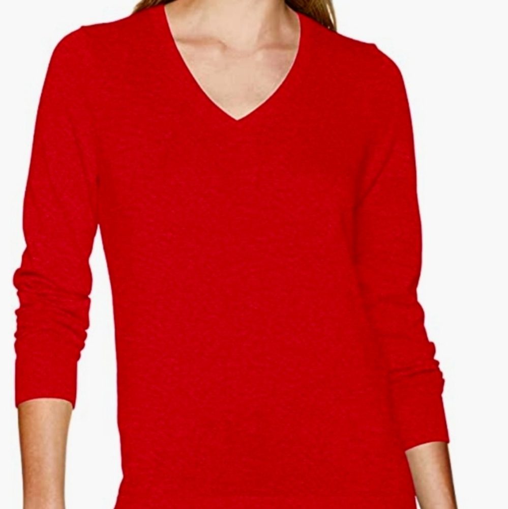 Successo Women's Long Sleeve V-neck Red Wool Pullover Made in Italy